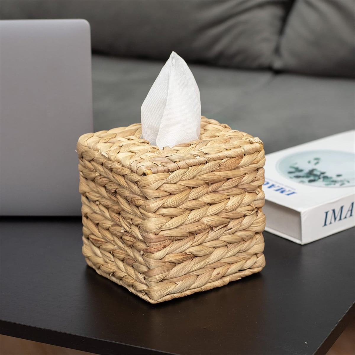 Tutuviw Tissue Box Cover Rectangle,Tissue Box Holder for Bathroom,Water Hyacinth Tissue Box Holder,Rattan Tissue Box Cover Facial Tissue Holder for Table,10