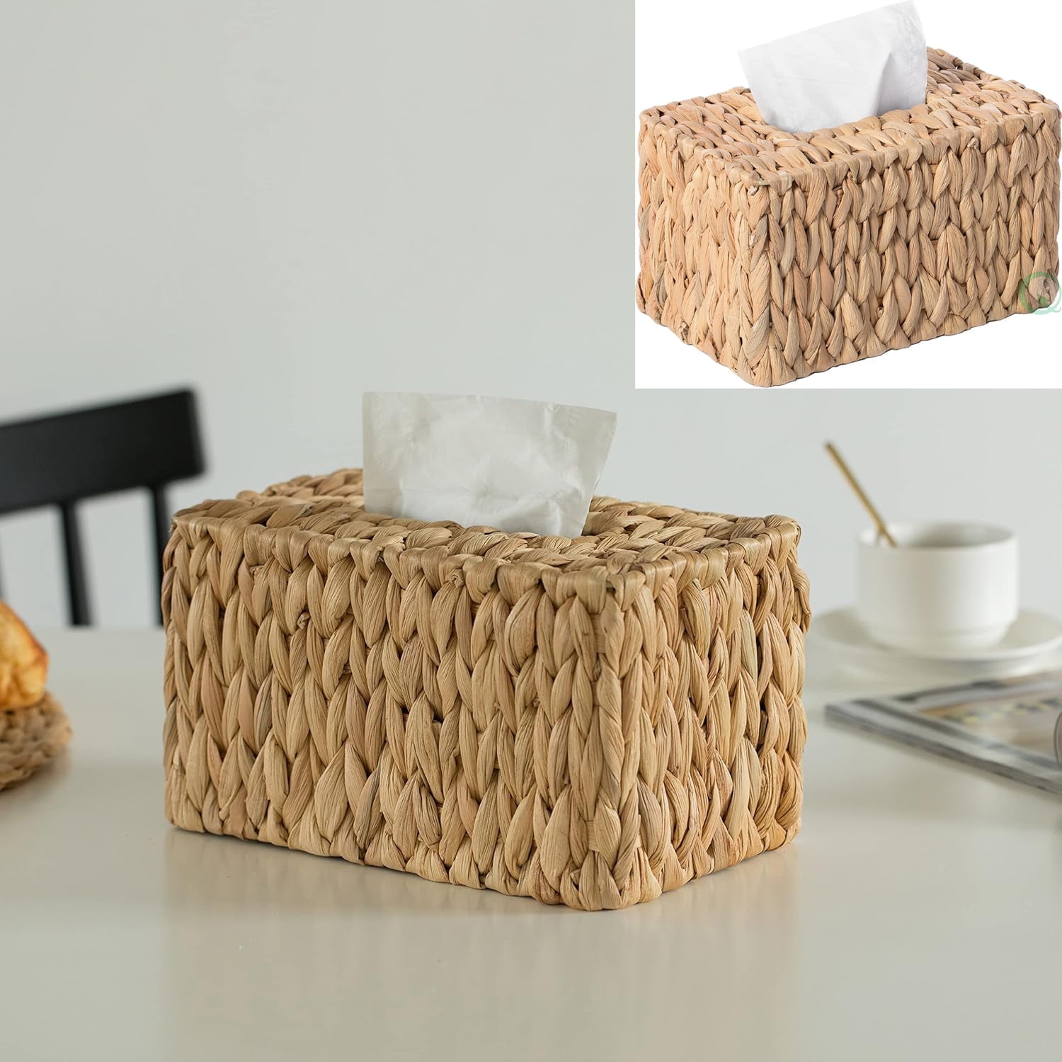 Tutuviw Tissue Box Cover Rectangle,Tissue Box Holder for Bathroom,Water Hyacinth Tissue Box Holder,Rattan Tissue Box Cover Facial Tissue Holder for Table,10