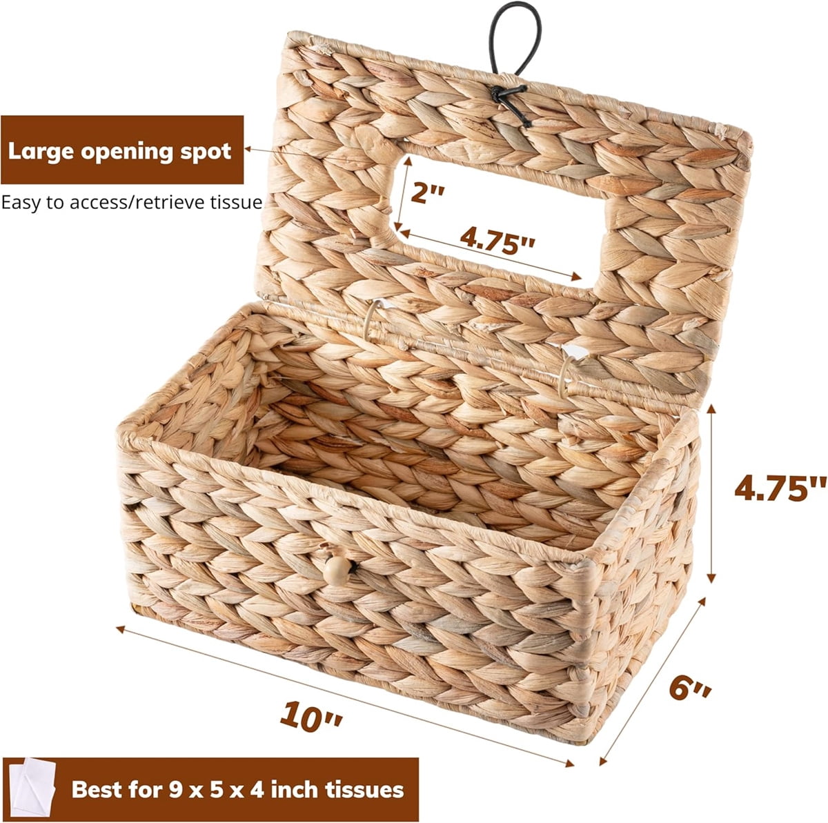 Tutuviw Tissue Box Cover Rectangle,Tissue Box Holder for Bathroom,Water Hyacinth Tissue Box Holder,Rattan Tissue Box Cover Facial Tissue Holder for Table,10