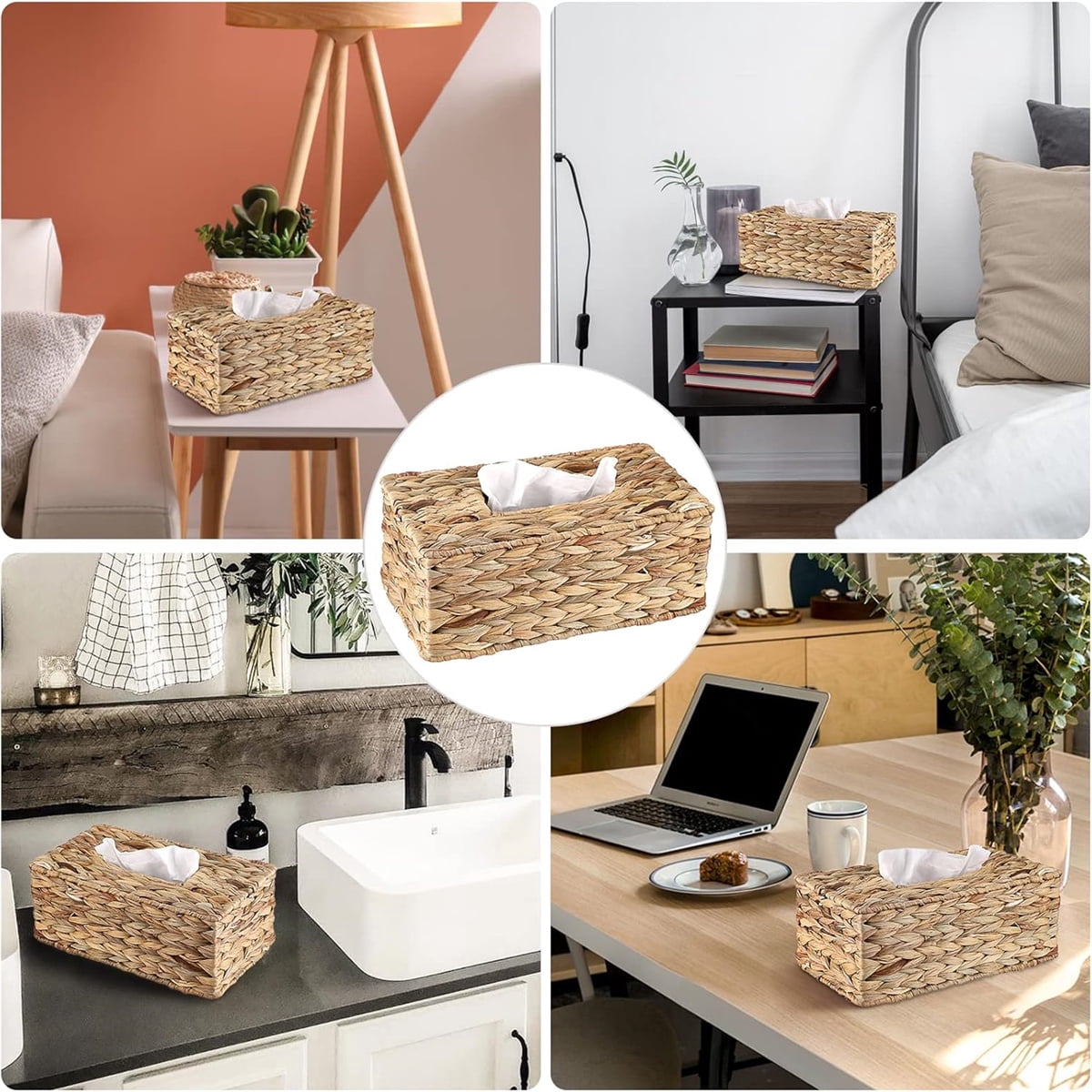 Tutuviw Tissue Box Cover Rectangle,Tissue Box Holder for Bathroom,Water Hyacinth Tissue Box Holder,Rattan Tissue Box Cover Facial Tissue Holder for Table,10