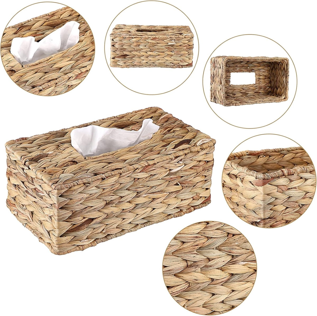 Tutuviw Tissue Box Cover Rectangle,Tissue Box Holder for Bathroom,Water Hyacinth Tissue Box Holder,Rattan Tissue Box Cover Facial Tissue Holder for Table,10