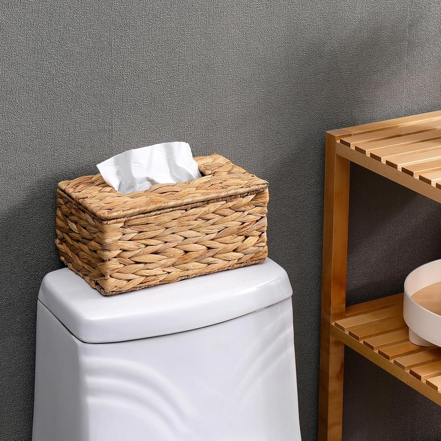 Tutuviw Tissue Box Cover Rectangle,Tissue Box Holder for Bathroom,Water Hyacinth Tissue Box Holder,Rattan Tissue Box Cover Facial Tissue Holder for Table,10