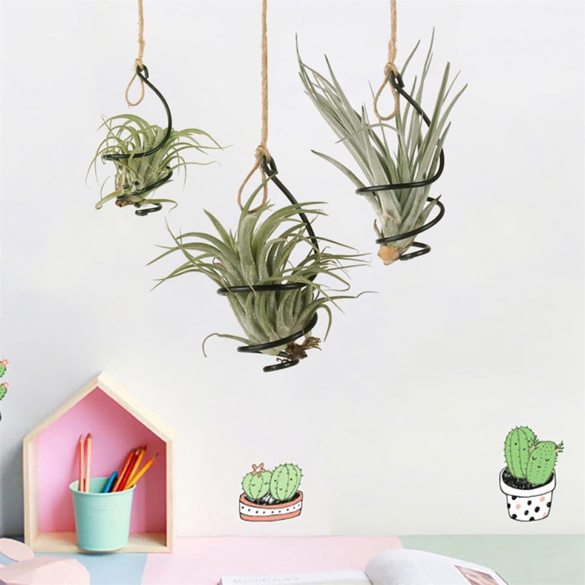 Tutuviw 6 Pcs Air Pineapple Pot Air Plant Hanger Holder,Plant Stands Hanging with Jute Ropes,Modern Plants Hanger Wall Metal Air Plants Stand,Air Plants Hook Air Shelf (Black Aluminum) - Image 5