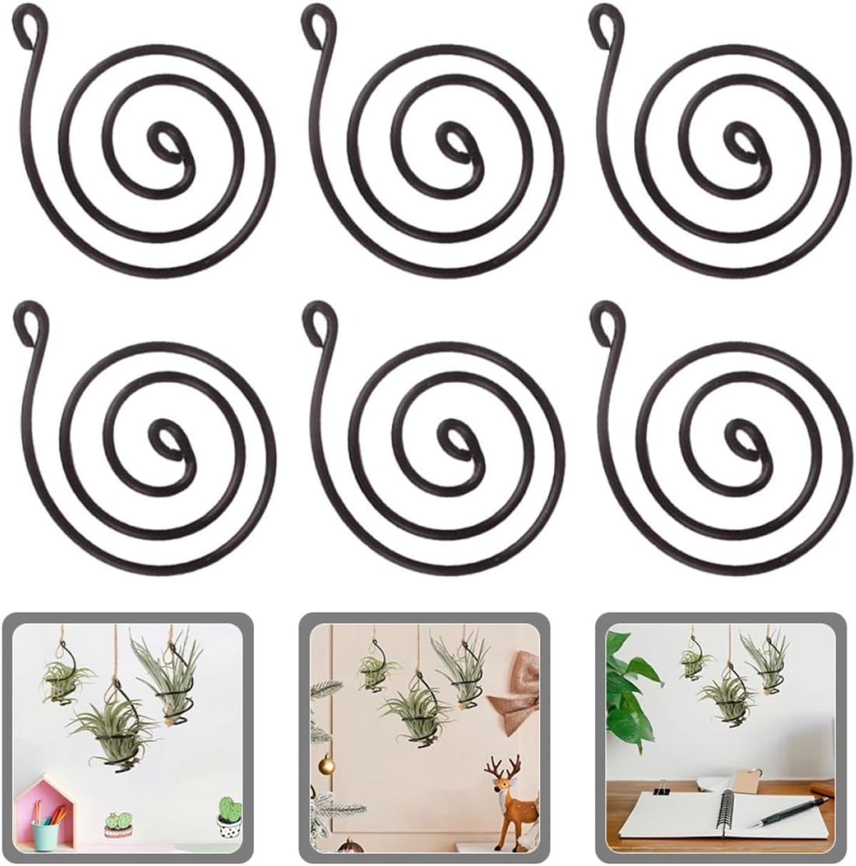 Tutuviw 6 Pcs Air Pineapple Pot Air Plant Hanger Holder,Plant Stands Hanging with Jute Ropes,Modern Plants Hanger Wall Metal Air Plants Stand,Air Plants Hook Air Shelf (Black Aluminum) - Image 7