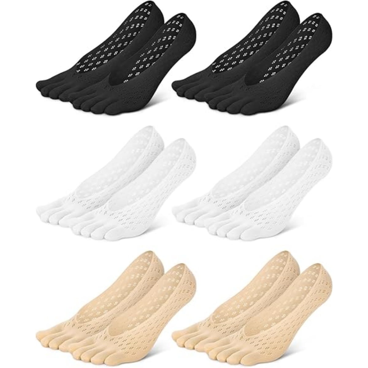 Orthopedic Toe Compression Socks,6 Pairs Multi-color Anti Bunions Health Socks,Breathable Toe Separator Socks for Women,Men(Beige/Black/White) - Image 1