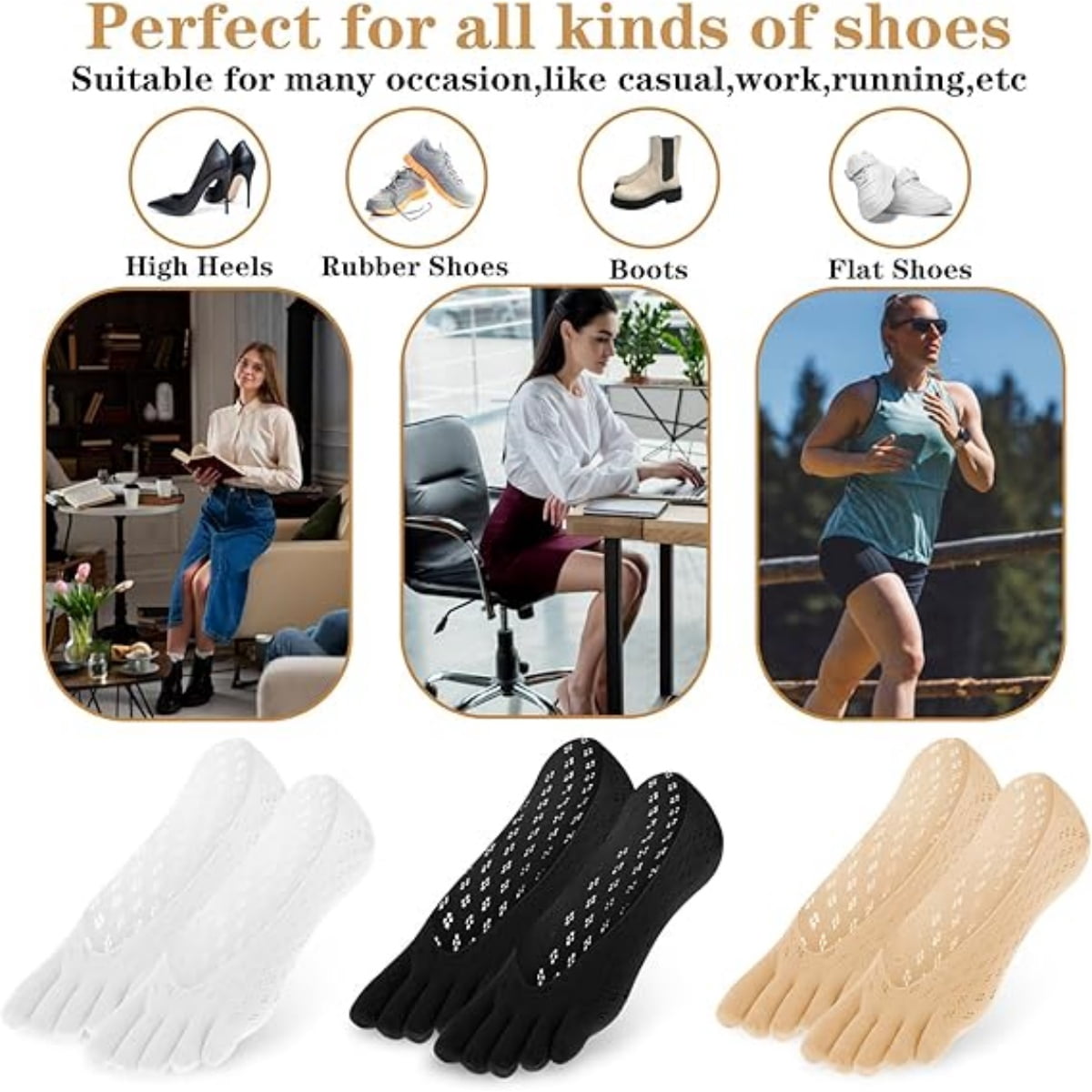 Orthopedic Toe Compression Socks,6 Pairs Multi-color Anti Bunions Health Socks,Breathable Toe Separator Socks for Women,Men(Beige/Black/White) - Image 6