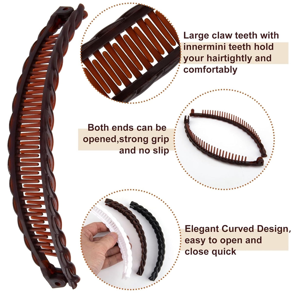 Banana Clips,Tutuviw Vintage Clincher Combs Tool,Nonslip Hair Banana Combs,Large Acrylic Banana Clips for Thick Hair,Strong Ponytail Holder Clips Fishtail Hair Clip for Women Girls,3 Styles - Image 3