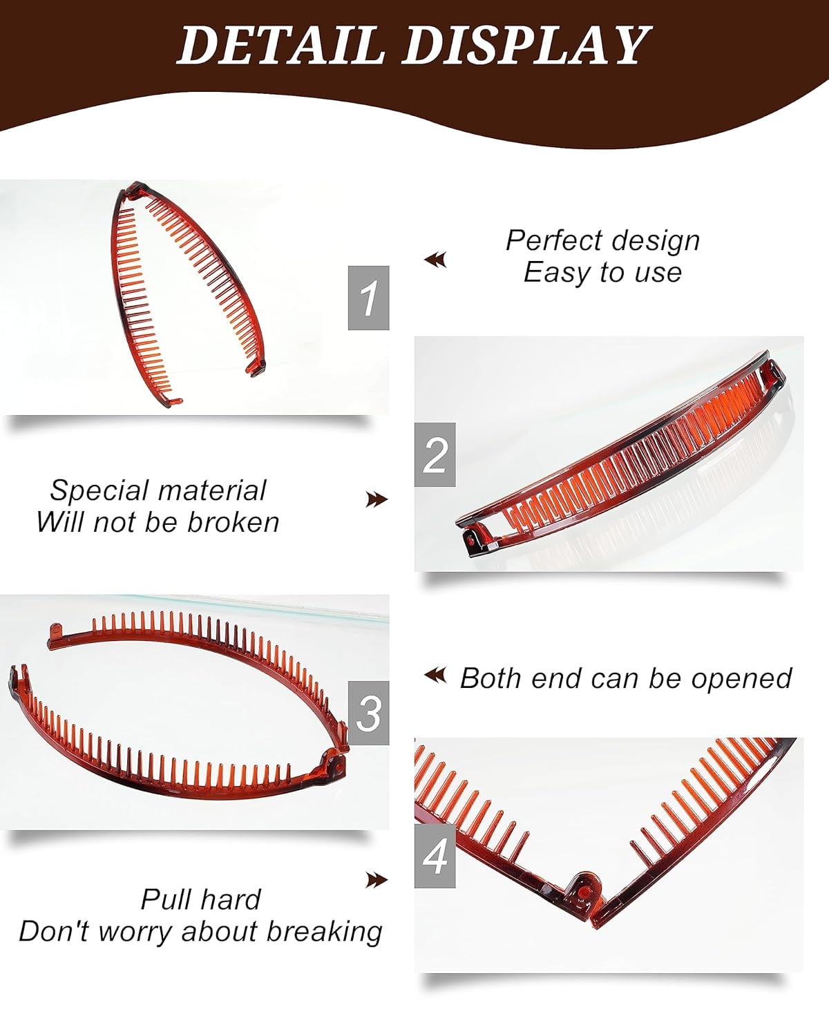 Banana Clips,Tutuviw Vintage Clincher Combs Tool,Nonslip Hair Banana Combs,Large Acrylic Banana Clips for Thick Hair,Strong Ponytail Holder Clips Fishtail Hair Clip for Women Girls,3 Styles - Image 4