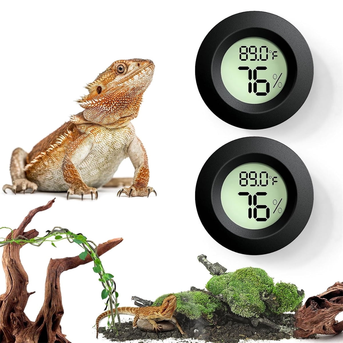 Tutuviw Reptile Thermometer Hygrometer LCD Digital Humidity Gauge for Reptile Heat Pad to Monitor Temperature and Humidity in Reptile Terrarium for Turtle Snake Lizard Frog Plant Box, 2Pcs 1.7 - Image 1