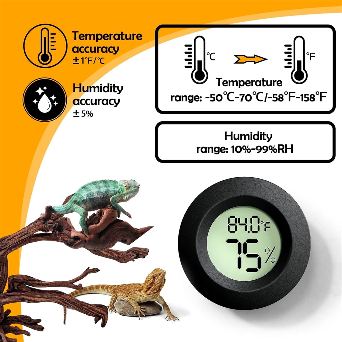 Tutuviw Reptile Thermometer Hygrometer LCD Digital Humidity Gauge for Reptile Heat Pad to Monitor Temperature and Humidity in Reptile Terrarium for Turtle Snake Lizard Frog Plant Box, 2Pcs 1.7 - Image 5