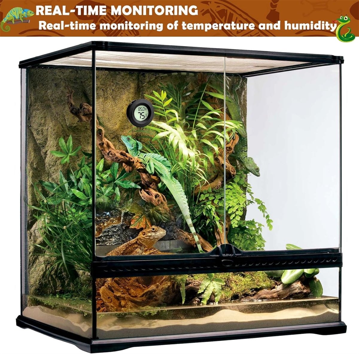 Tutuviw Reptile Thermometer Hygrometer LCD Digital Humidity Gauge for Reptile Heat Pad to Monitor Temperature and Humidity in Reptile Terrarium for Turtle Snake Lizard Frog Plant Box, 2Pcs 1.7 - Image 8