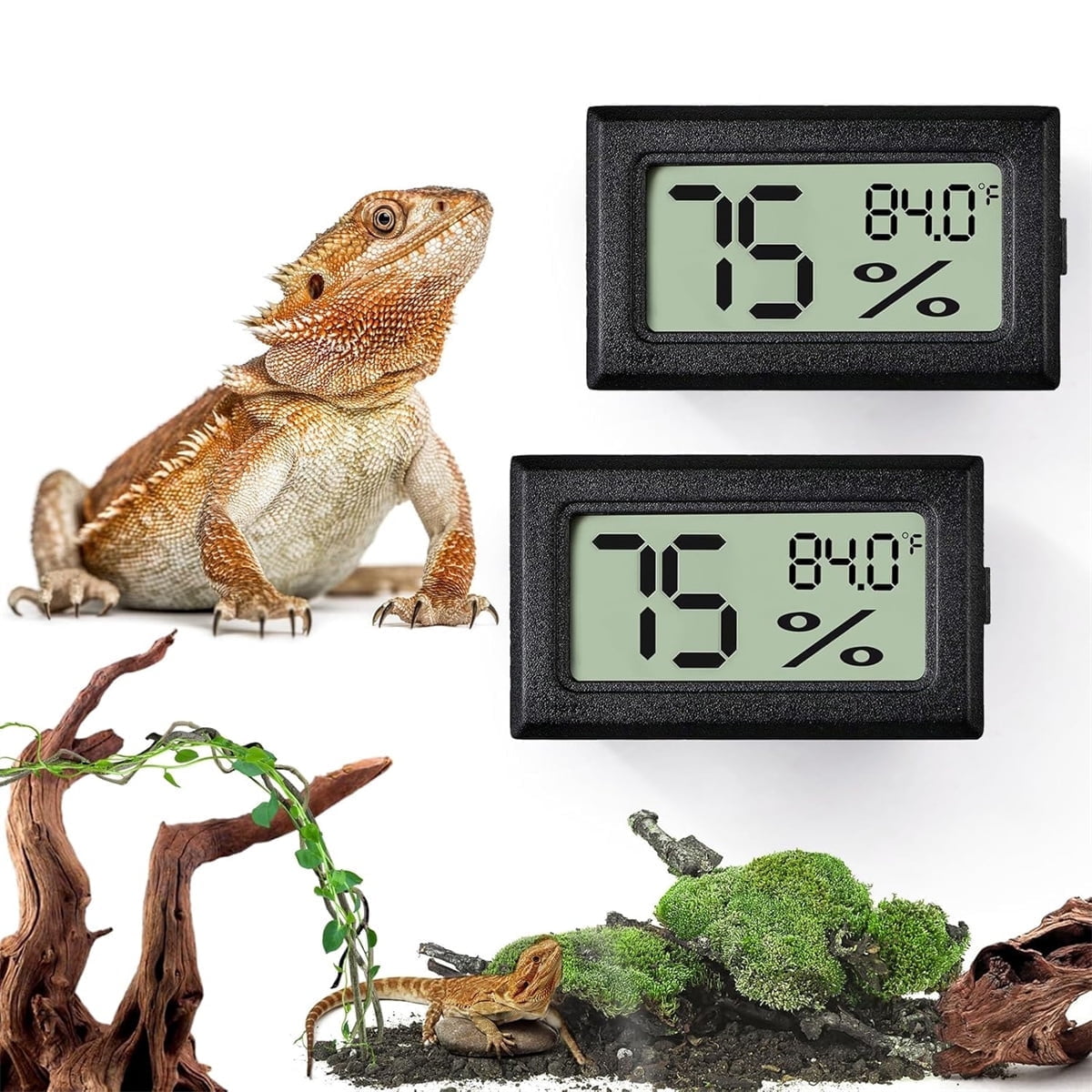 Tutuviw Reptile Thermometer Hygrometer LCD Digital Humidity Gauge for Reptile Heat Pad to Monitor Temperature and Humidity in Reptile Terrarium for Turtle Snake Lizard Frog Plant Box, 2Pcs 2