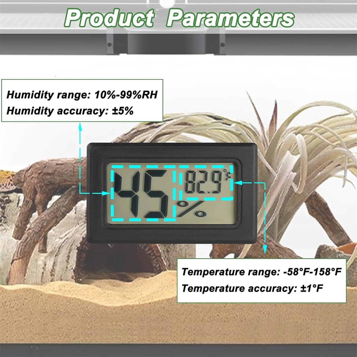 Tutuviw Reptile Thermometer Hygrometer LCD Digital Humidity Gauge for Reptile Heat Pad to Monitor Temperature and Humidity in Reptile Terrarium for Turtle Snake Lizard Frog Plant Box, 2Pcs 2