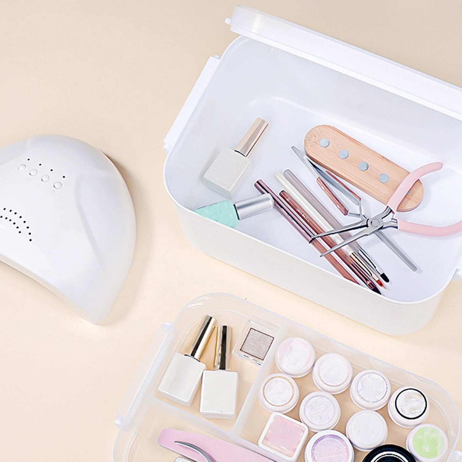 Portable Nail Polish Carrying Box, Plastic Storage Bins with Removable Tray and Lids, Crafts Organizers and Storage Clear Container with Handle, Travel Box Holders for Art Crafts and Cosmetic White - Image 4