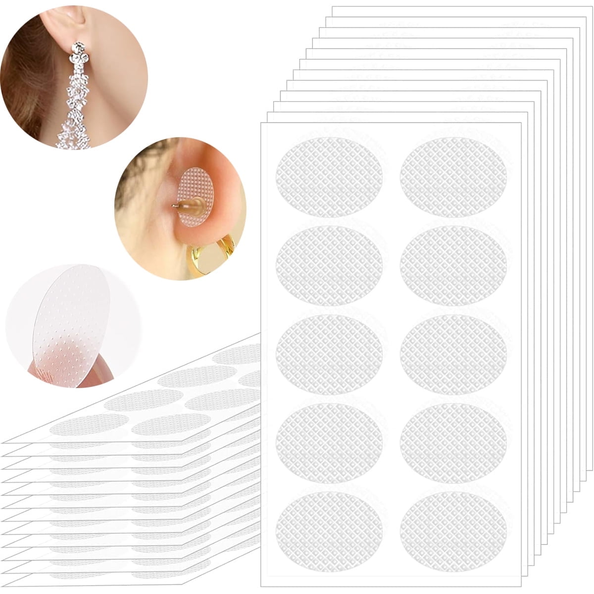 50Pcs Clear Earring Support Patches,Tutuviw Earring Stickers Ear Tapes for Protecting Stretched Earlobes,Ear Care Products for Tear Stretched Ear Lobes,Waterproof Earring Covers White - Image 1