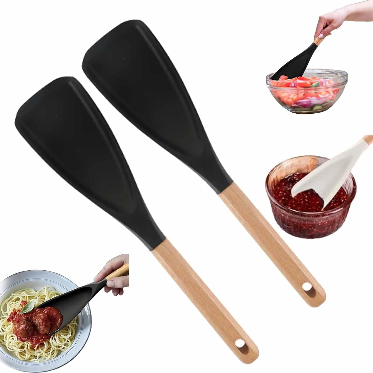 GlobaShun Consensuts Multi Function Spoon, 2-in-1 Multi-function Spatula Spoon, Cooking Spoon for Nonstick Cookwares, Silicone Cooking Utensils for Kitchen, Multifunction Spoon for Mixing 2*Black - Image 1