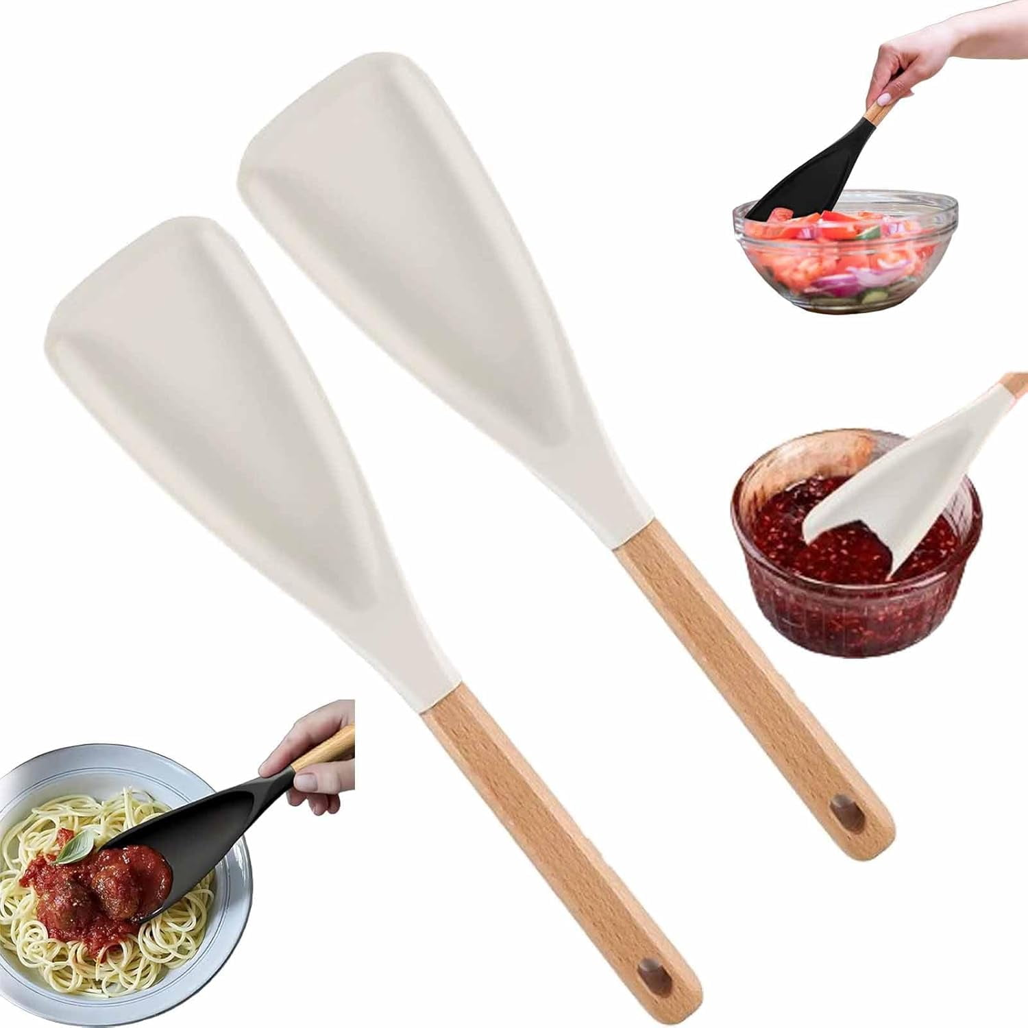 GlobaShun Consensuts Multi Function Spoon, 2-in-1 Multi-function Spatula Spoon, Cooking Spoon for Nonstick Cookwares, Silicone Cooking Utensils for Kitchen, Multifunction Spoon for Mixing 2*White - Image 1
