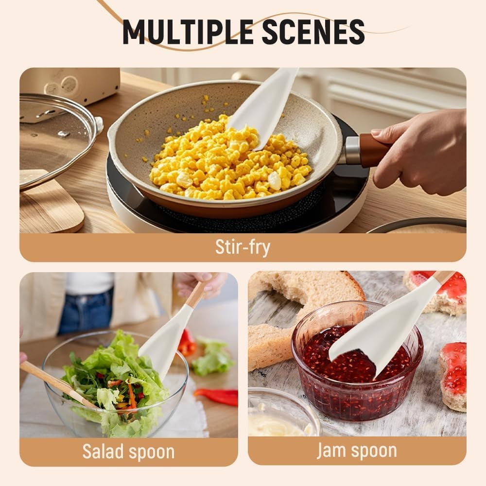 GlobaShun Consensuts Multi Function Spoon, 2-in-1 Multi-function Spatula Spoon, Cooking Spoon for Nonstick Cookwares, Silicone Cooking Utensils for Kitchen, Multifunction Spoon for Mixing 2*White - Image 5