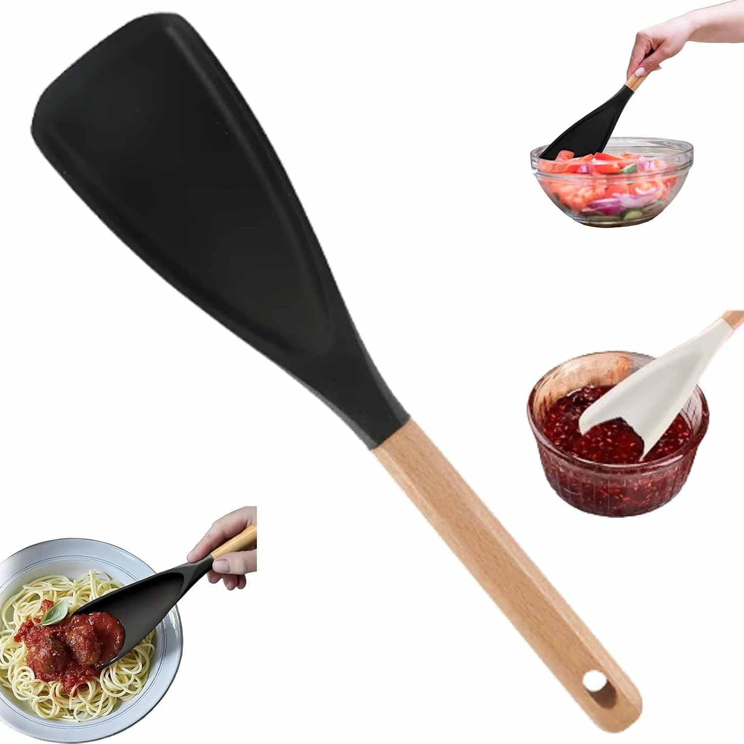 GlobaShun Consensuts Multi Function Spoon, 2-in-1 Multi-function Spatula Spoon, Cooking Spoon for Nonstick Cookwares, Silicone Cooking Utensils for Kitchen, Multifunction Spoon for Mixing Black - Image 1