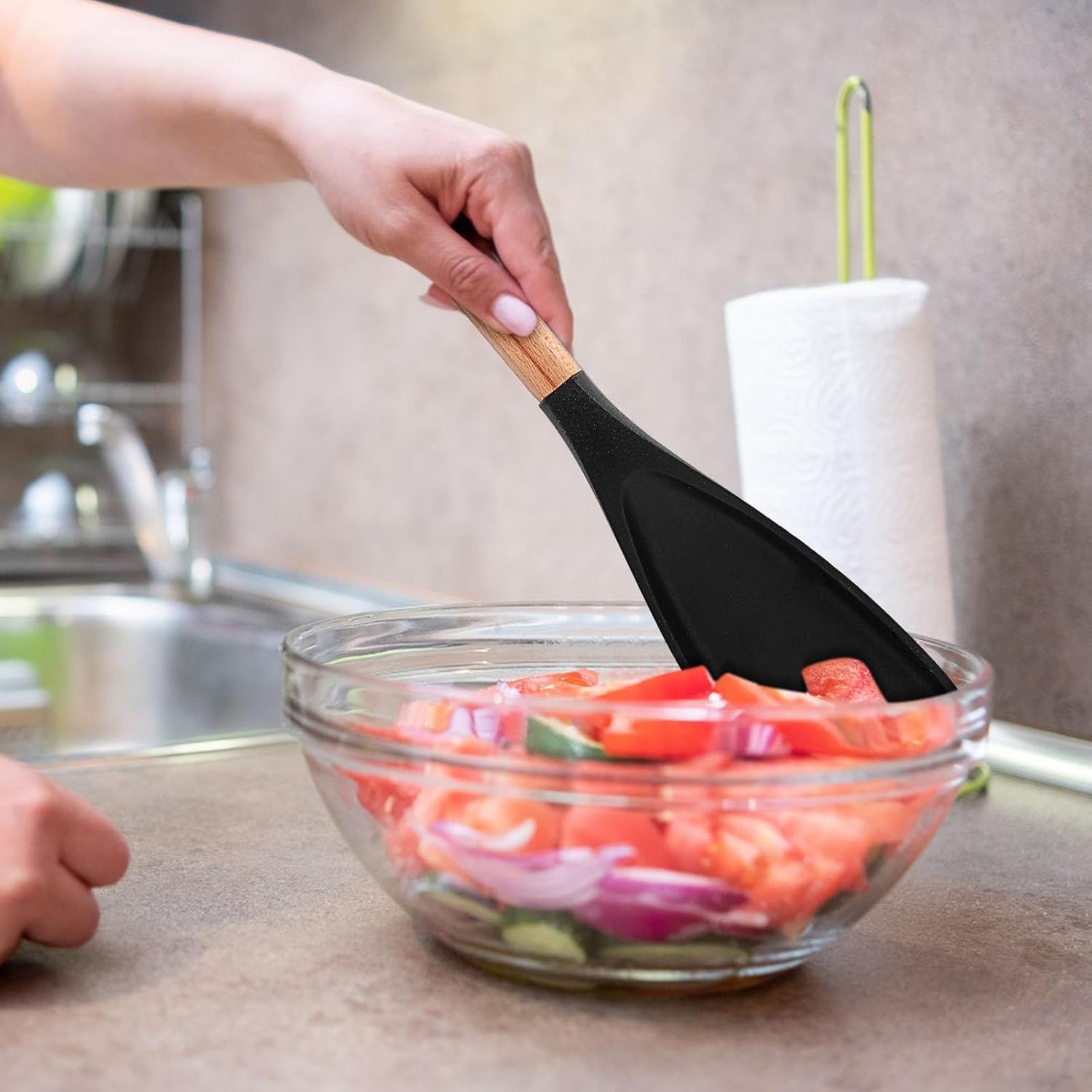 GlobaShun Consensuts Multi Function Spoon, 2-in-1 Multi-function Spatula Spoon, Cooking Spoon for Nonstick Cookwares, Silicone Cooking Utensils for Kitchen, Multifunction Spoon for Mixing Black - Image 2