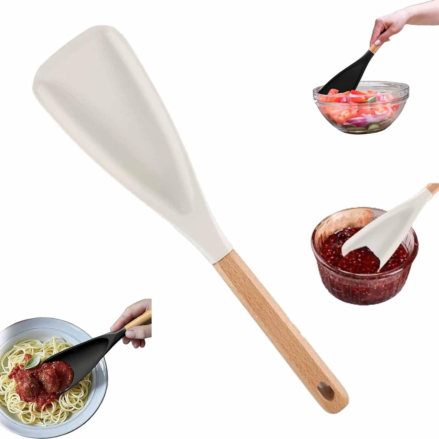 GlobaShun Consensuts Multi Function Spoon, 2-in-1 Multi-function Spatula Spoon, Cooking Spoon for Nonstick Cookwares, Silicone Cooking Utensils for Kitchen, Multifunction Spoon for Mixing White - Image 1