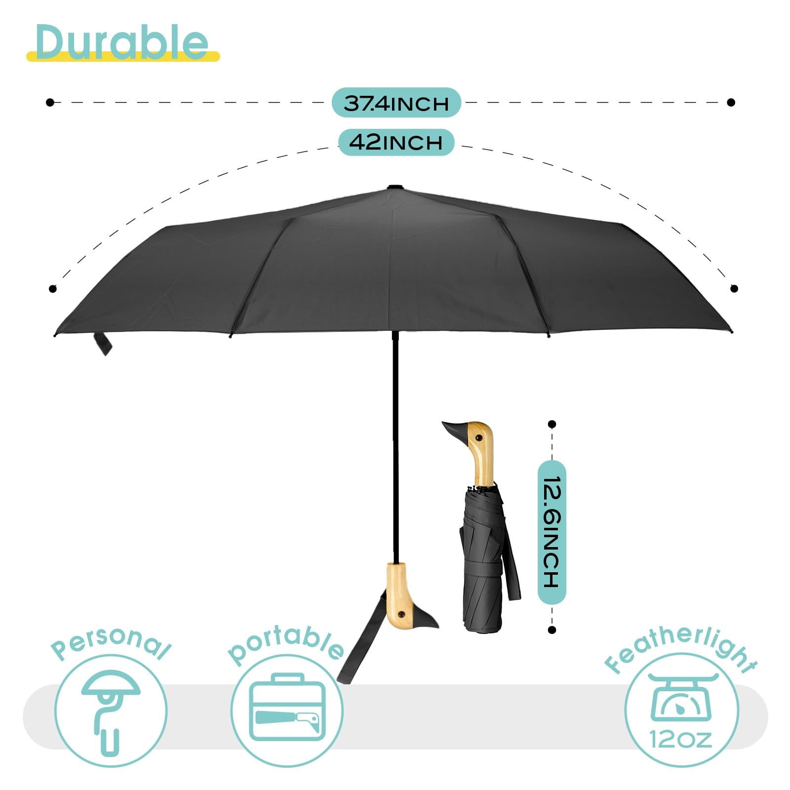 Duck Umbrella – Cute Duck Umbrella with Adorable Duck Handle, The Perfect Duck Umbrella for Duck Lovers One Size YE2 - Image 3