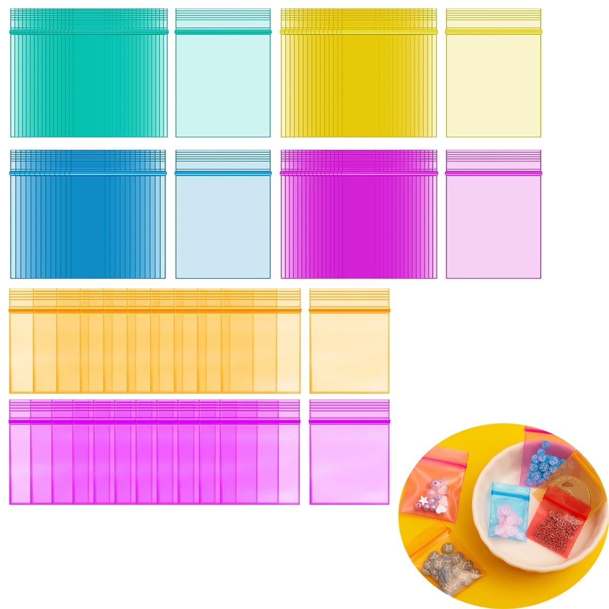 Mini Bags,Tutuviw 200Pcs Small Plastic Seal Bags, Jewelry Bags, Small Packing Bags,Jewelry Reclosable Pouch,Press Sealing Zip Lock Bags for Snack Beads Pills (7MIL Thick, Colour Mixture) - Image 1