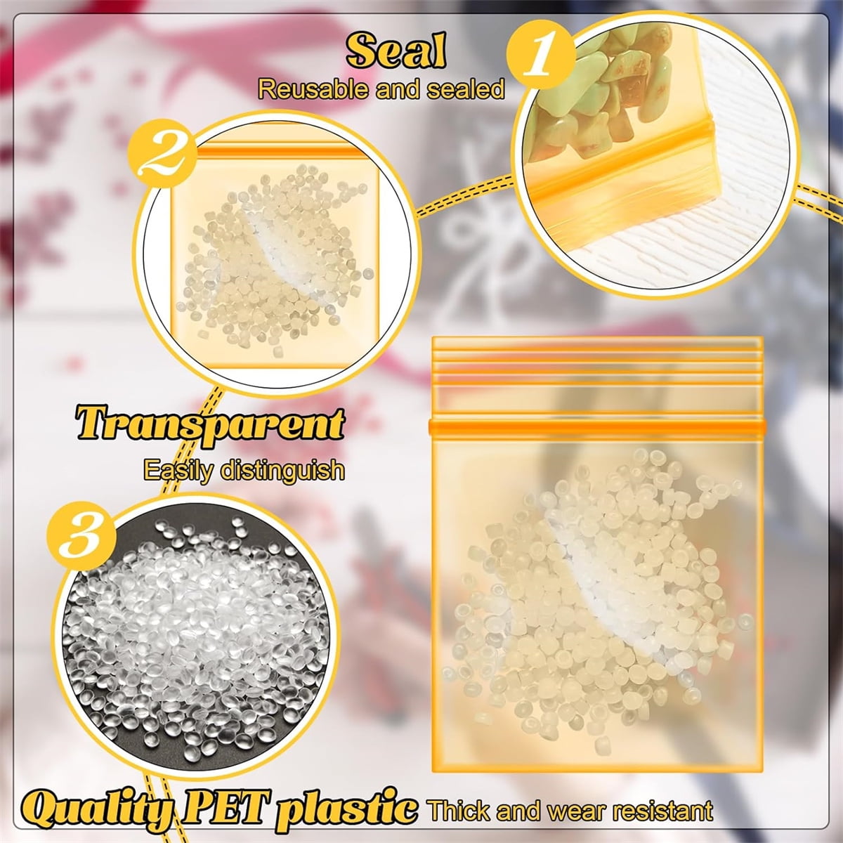 Mini Bags,Tutuviw 200Pcs Small Plastic Seal Bags, Jewelry Bags, Small Packing Bags,Jewelry Reclosable Pouch,Press Sealing Zip Lock Bags for Snack Beads Pills (7MIL Thick, Colour Mixture) - Image 3