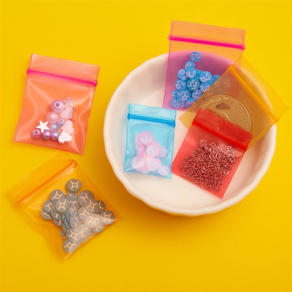 Mini Bags,Tutuviw 200Pcs Small Plastic Seal Bags, Jewelry Bags, Small Packing Bags,Jewelry Reclosable Pouch,Press Sealing Zip Lock Bags for Snack Beads Pills (7MIL Thick, Colour Mixture) - Image 5