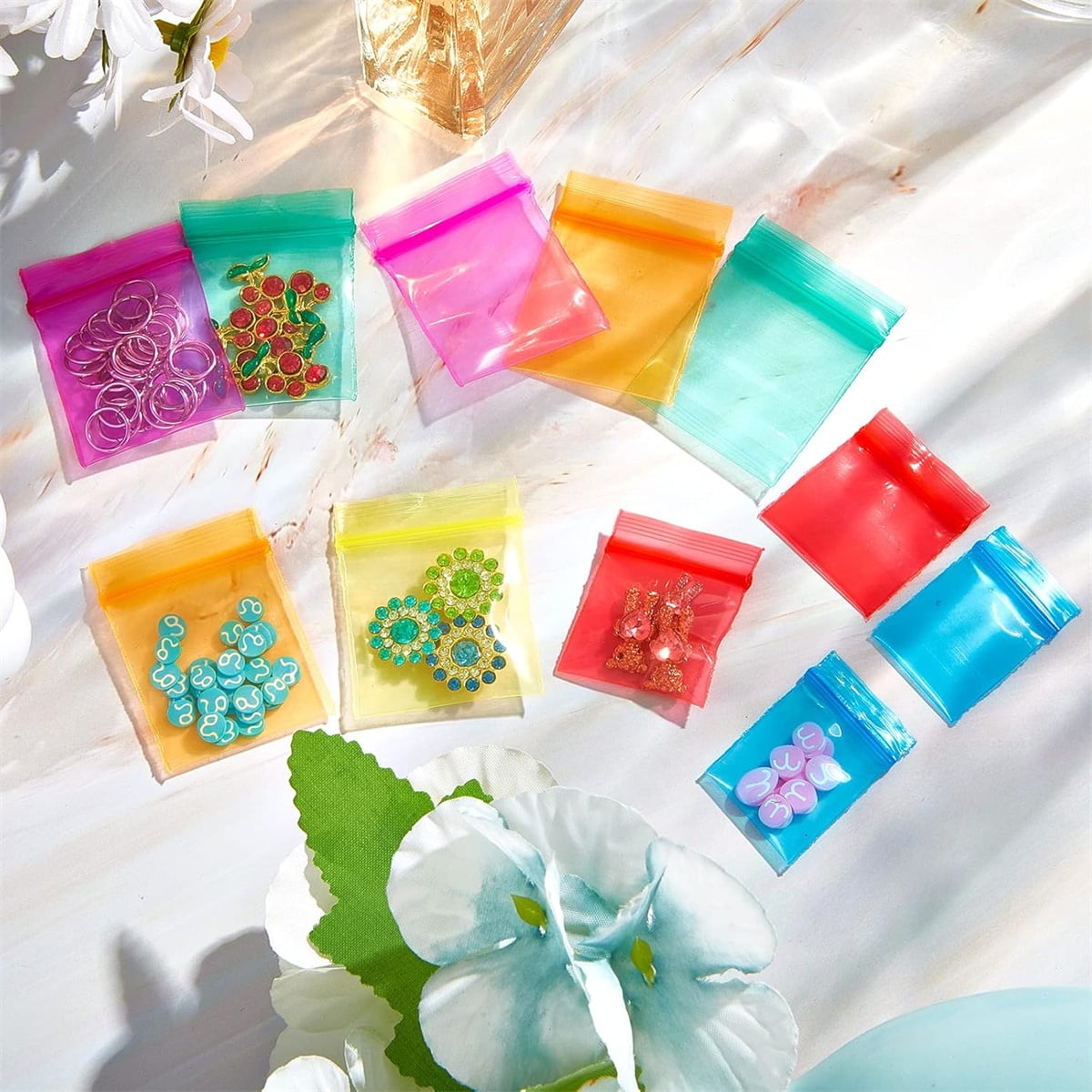 Mini Bags,Tutuviw 200Pcs Small Plastic Seal Bags, Jewelry Bags, Small Packing Bags,Jewelry Reclosable Pouch,Press Sealing Zip Lock Bags for Snack Beads Pills (7MIL Thick, Colour Mixture) - Image 7