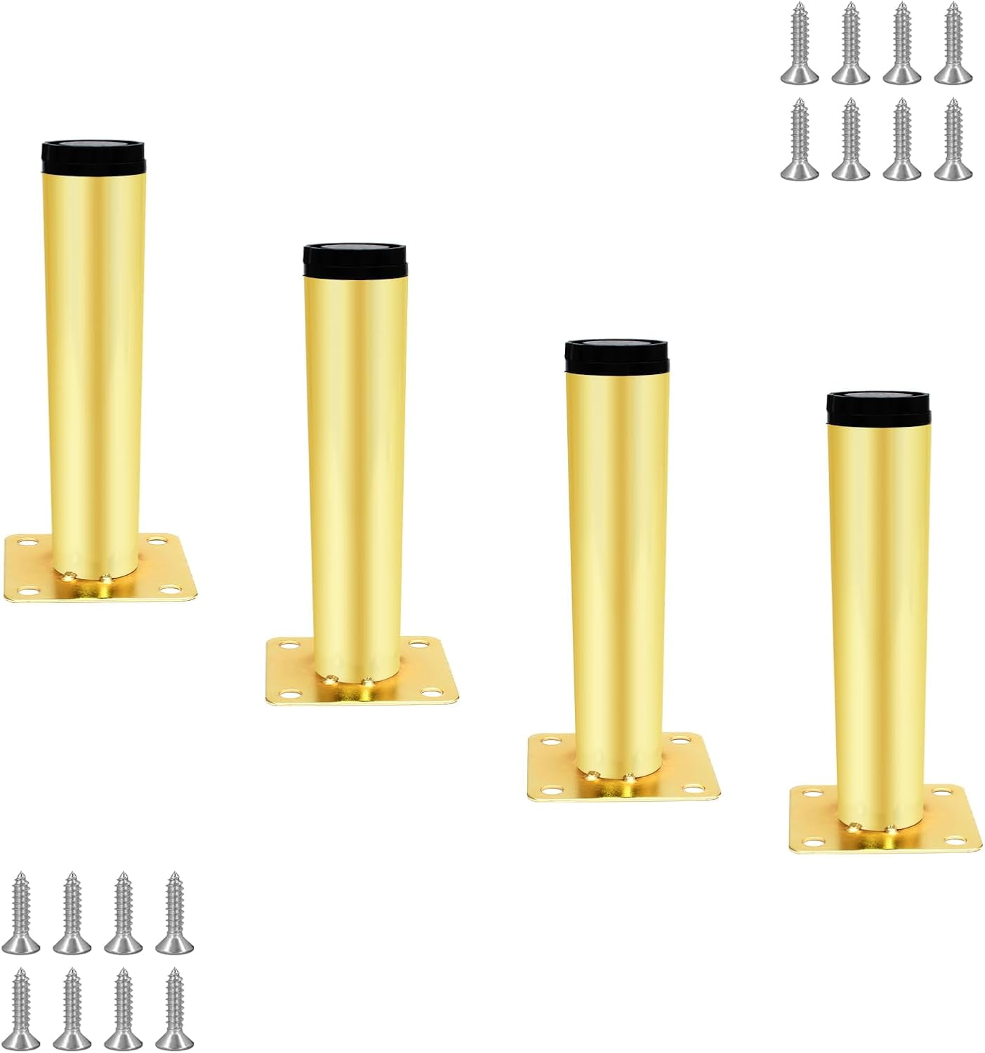 4pcs Gold Adjustable Furniture Legs, 4 Inch / 100mm Gold Metal Support Feet Heavy Duty Replacement Legs for Sofa TV Cabinet Couch Coffee Table Sideboards Cupboard Dresser Gold Adj - Image 1