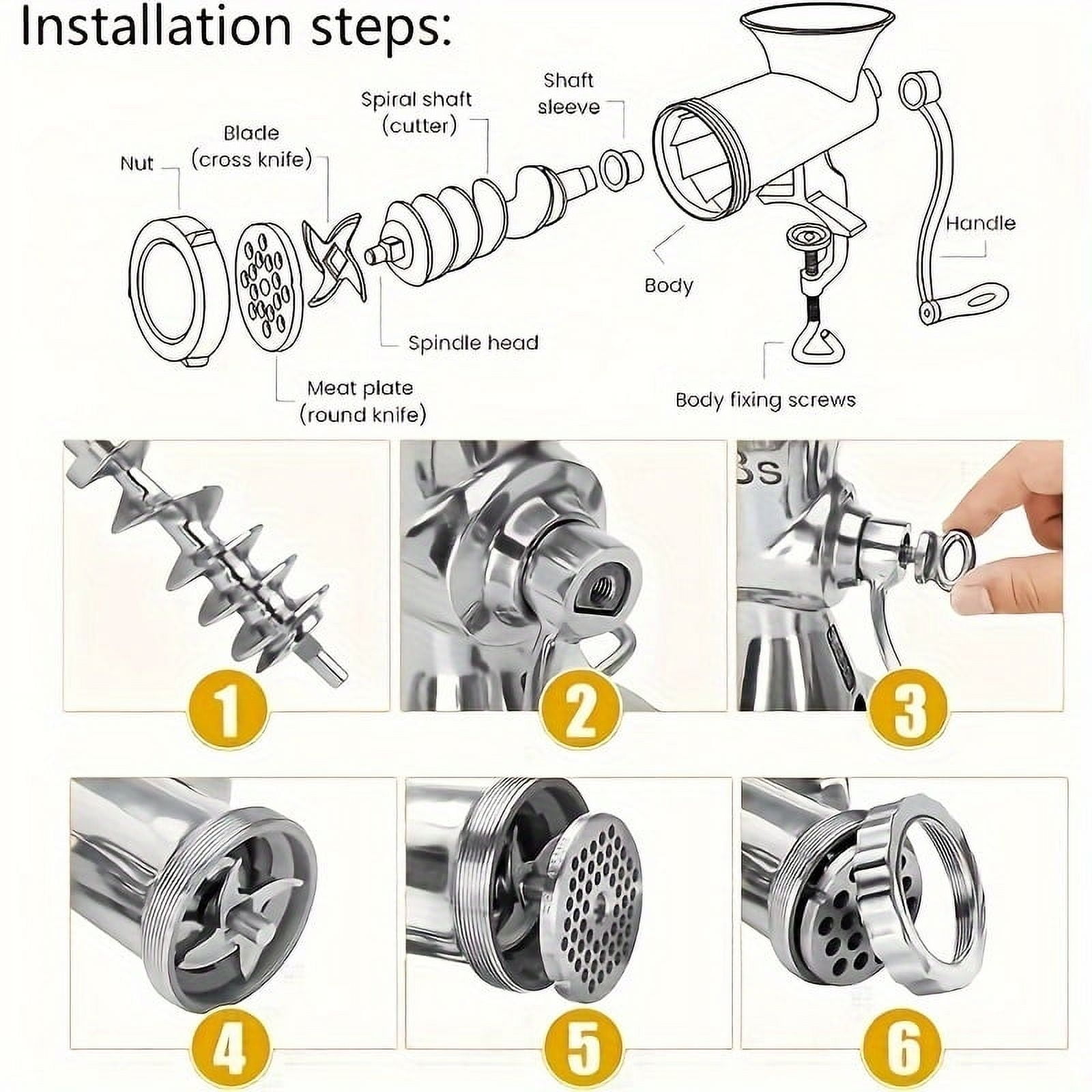 Stainless Steel Manual Meat Grinder With Tabletop Clamp - Heavy Duty Sausage Maker & Vegetable Crusher, Essential Kitchen Gadget - Image 5