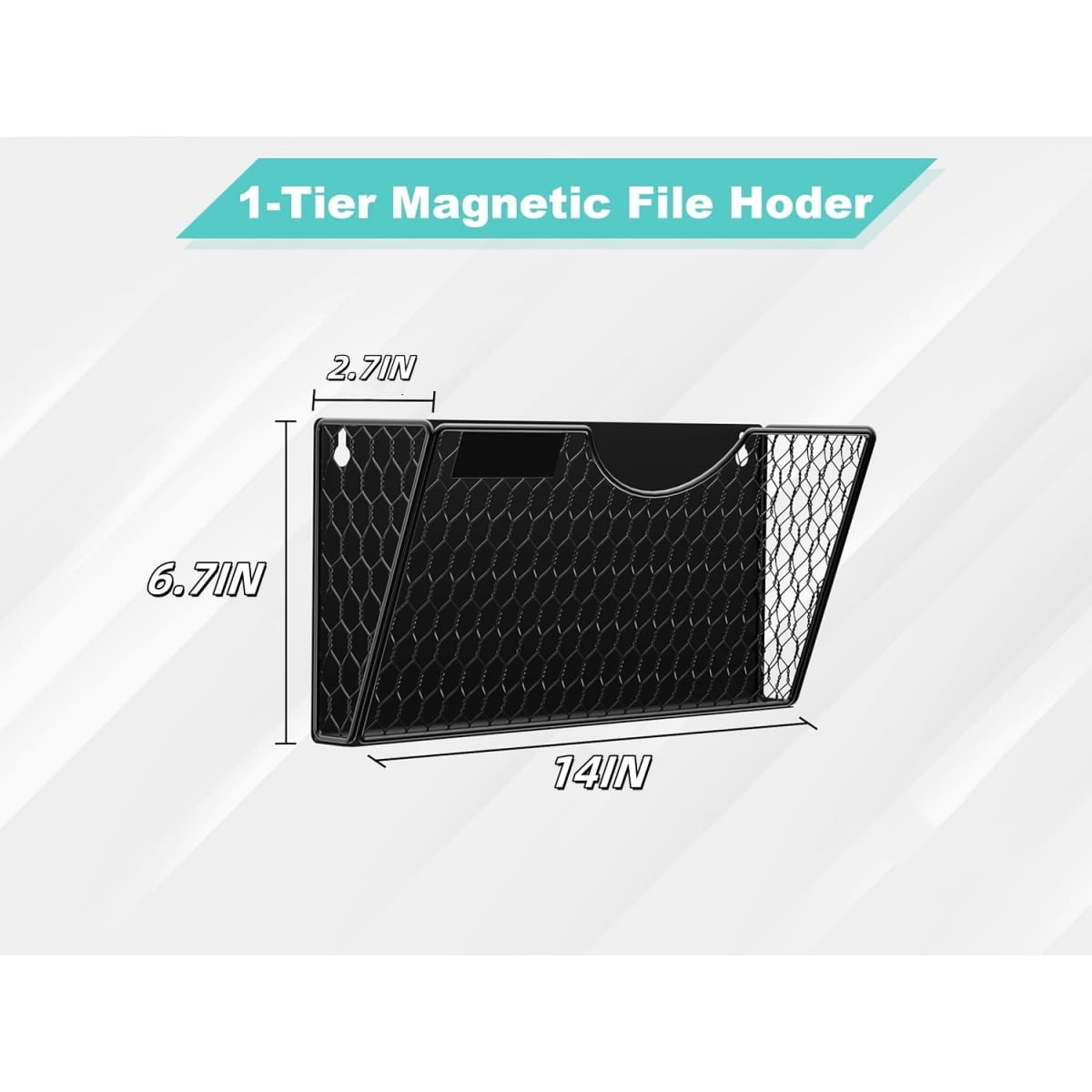 Black Magnetic File Holder,File Pocket Mail Organizer,Office Hanging Magazine Rack for Cabinets,14x6.7x2.7In No Drilling Mail Organizer for Office,Home(1Pc) - Image 2