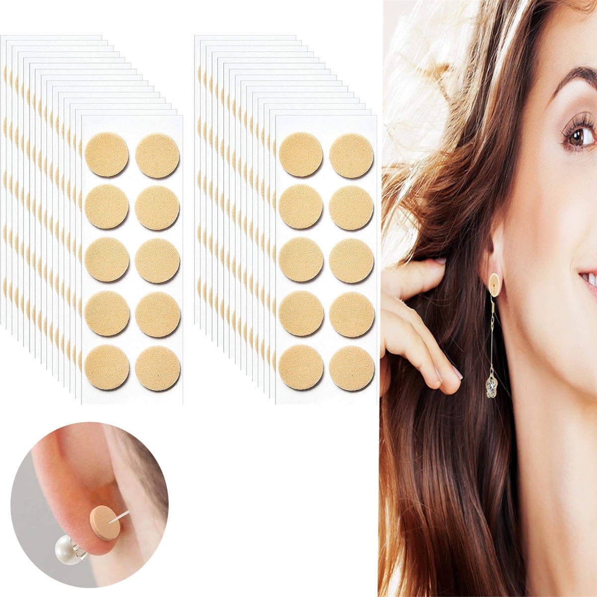 Earring Stickers for Split Earlobes,Tutuviw 50Pcs Earring Support Patches,Reinforcement Ear Stickers Earring Backs for Droopy Ears Heavy Earrings,Large Earring Stabilizers Stickers Beige - Image 1