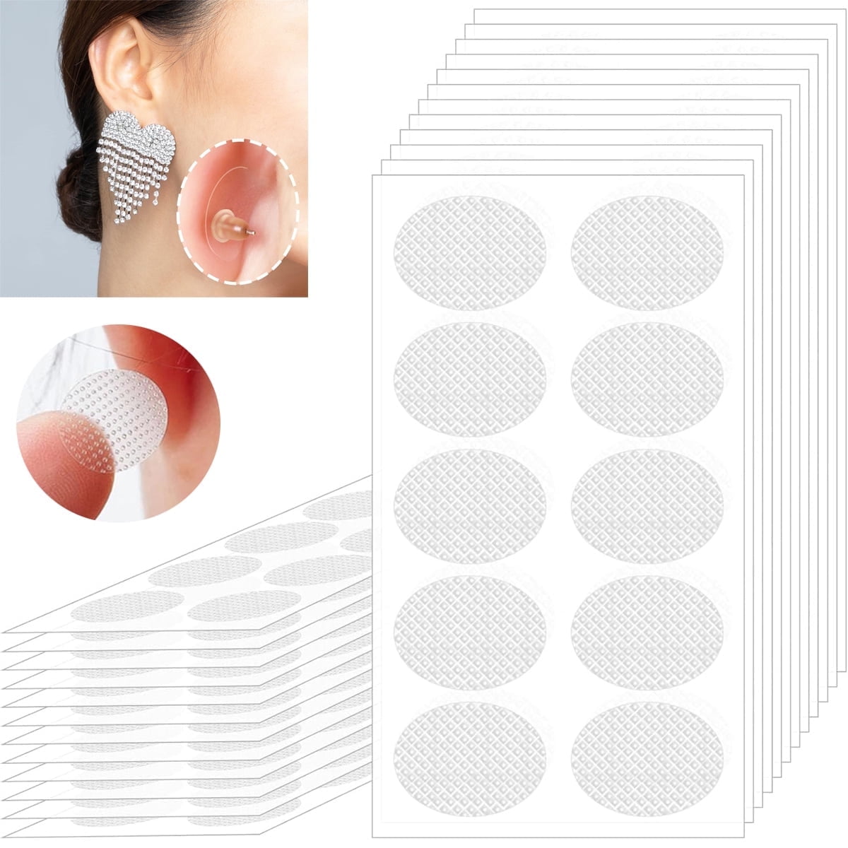 Earring Stickers for Split Earlobes,Tutuviw 50Pcs Earring Support Patches,Reinforcement Ear Stickers Earring Backs for Droopy Ears Heavy Earrings,Large Earring Stabilizers Stickers White - Image 1