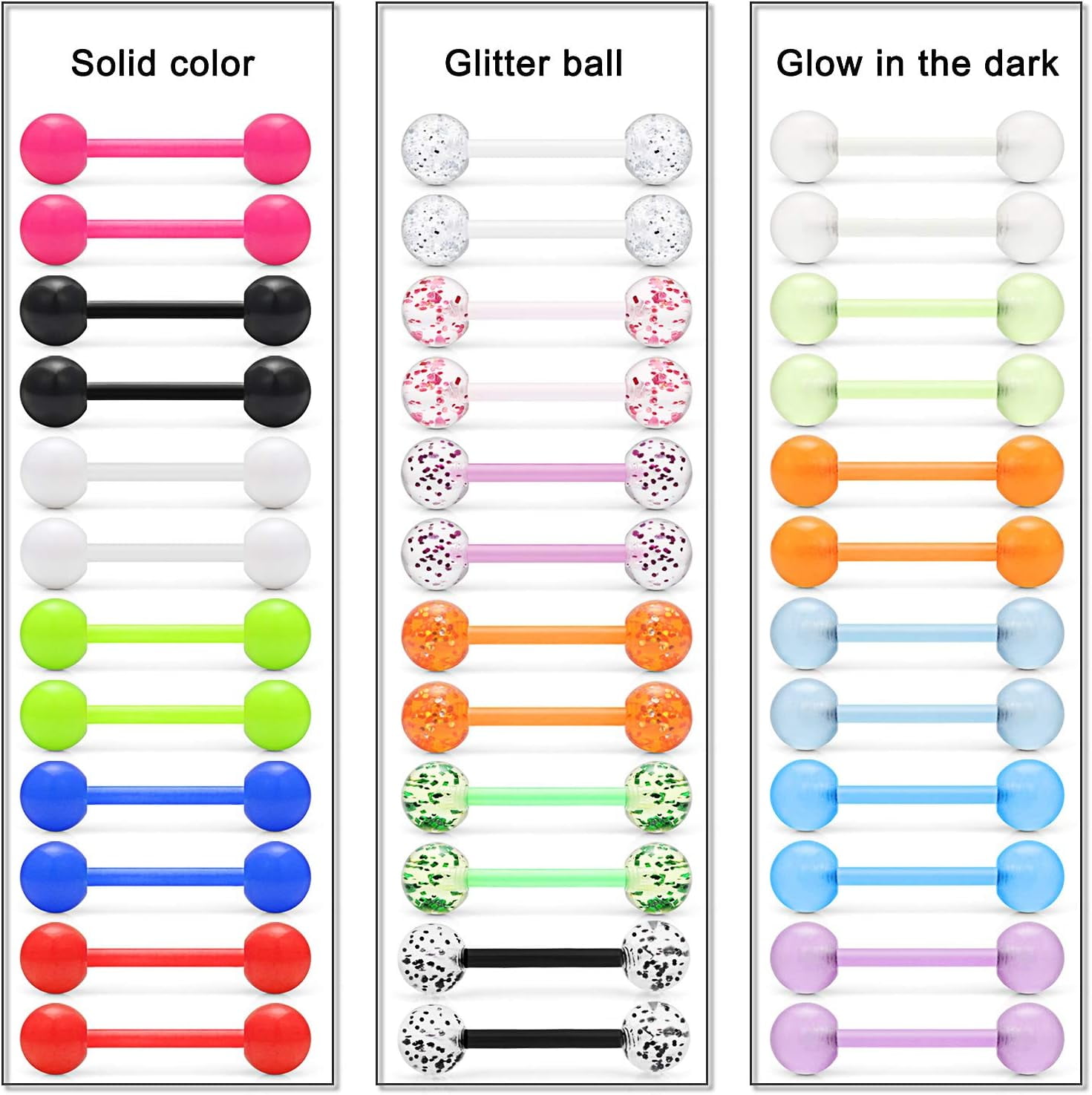 36Pcs 14G Glow in Dark Flexible Acrylic Straight Tongue Barbell Nipple Ring Retainer Piercing Jewelry for Women Men 16mm Bar - Image 3