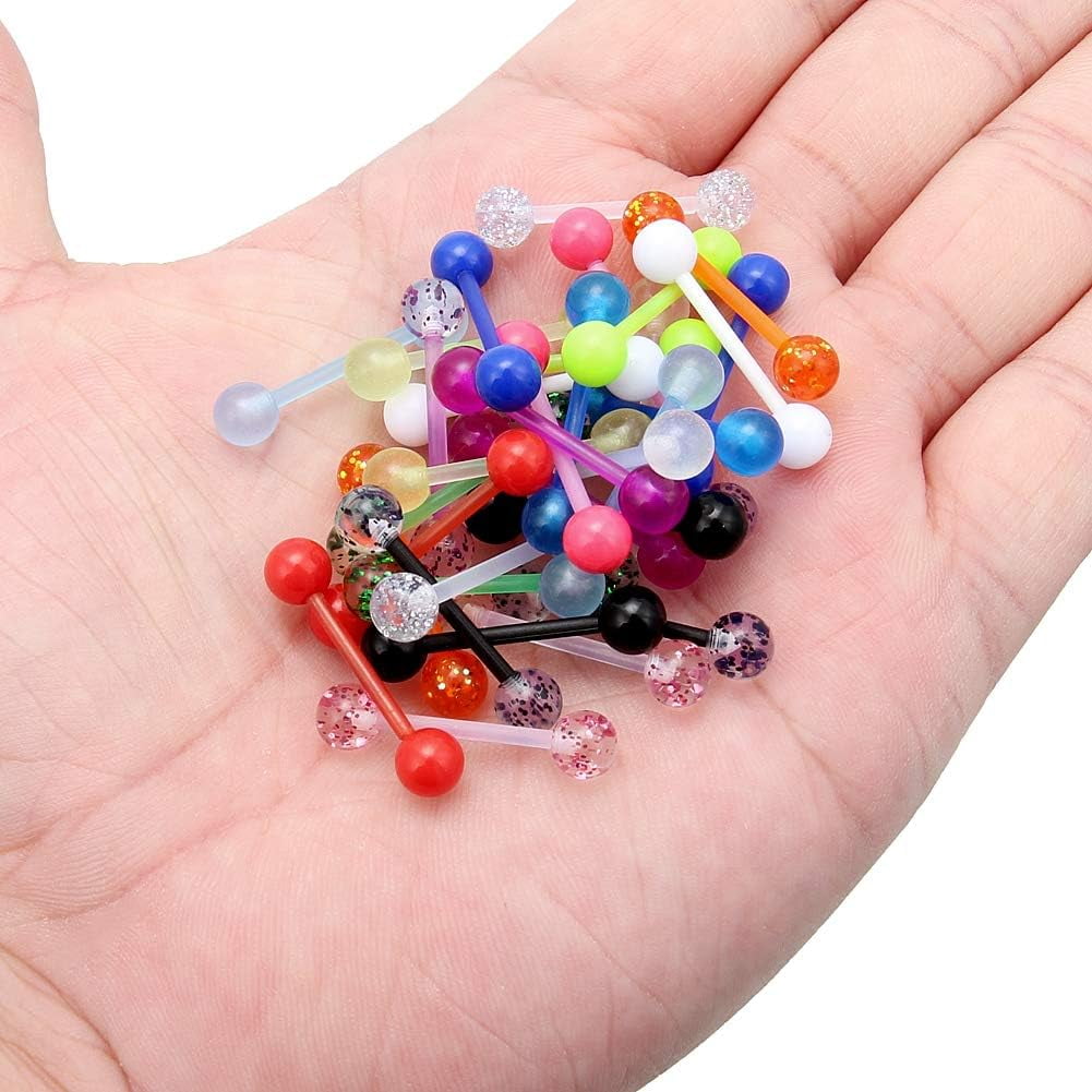 36Pcs 14G Glow in Dark Flexible Acrylic Straight Tongue Barbell Nipple Ring Retainer Piercing Jewelry for Women Men 16mm Bar - Image 5