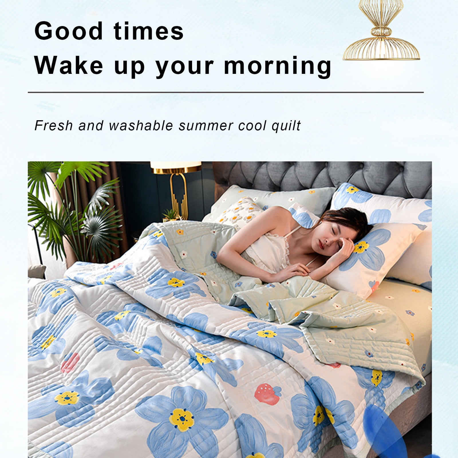 Quilts for Queen Bed Light Bedspreads,Soft Bed Summer Quilt Lightweight Microfiber Bedspread,Modern Style Flowers Pattern Coverlet for All Season Blue - Image 2
