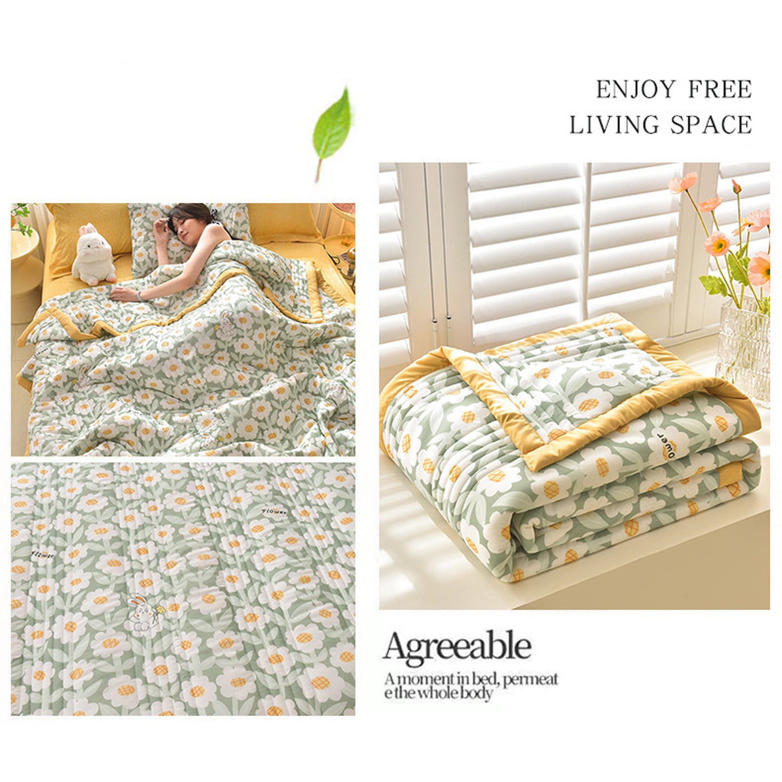 Quilts for Queen Bed Light Bedspreads,Soft Bed Summer Quilt Lightweight Microfiber Bedspread,Modern Style Flowers Pattern Coverlet for All Season multicolor H - Image 4