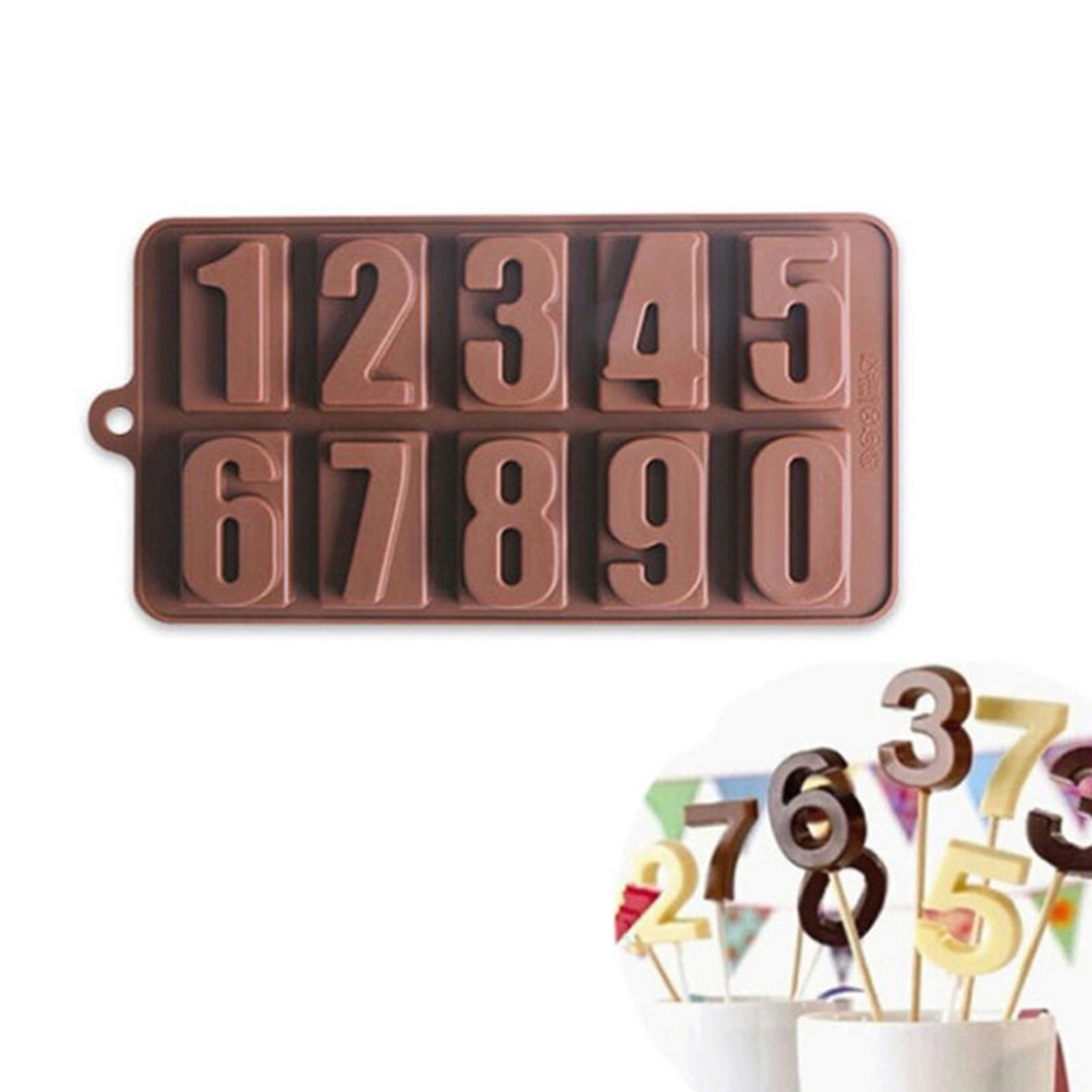 Mini Silicone Molds, Number Molds, Happy Birthday Mold for Baking Biscuits, Cookie, Candy, Chocolate 2-Brown - Image 4