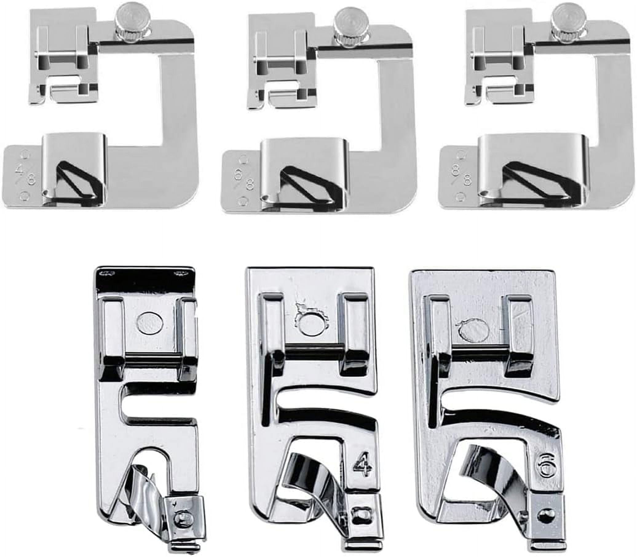 6 Sizes Rolled Hem Presser Foot, Wide Rolled Hem Foot Set & Narrow Hemmer Foot Set for All Low Shank Snap-On Singer, Brother, Babylock, Euro-Pro, Janome, Kenmore, White, Elna S - Image 1