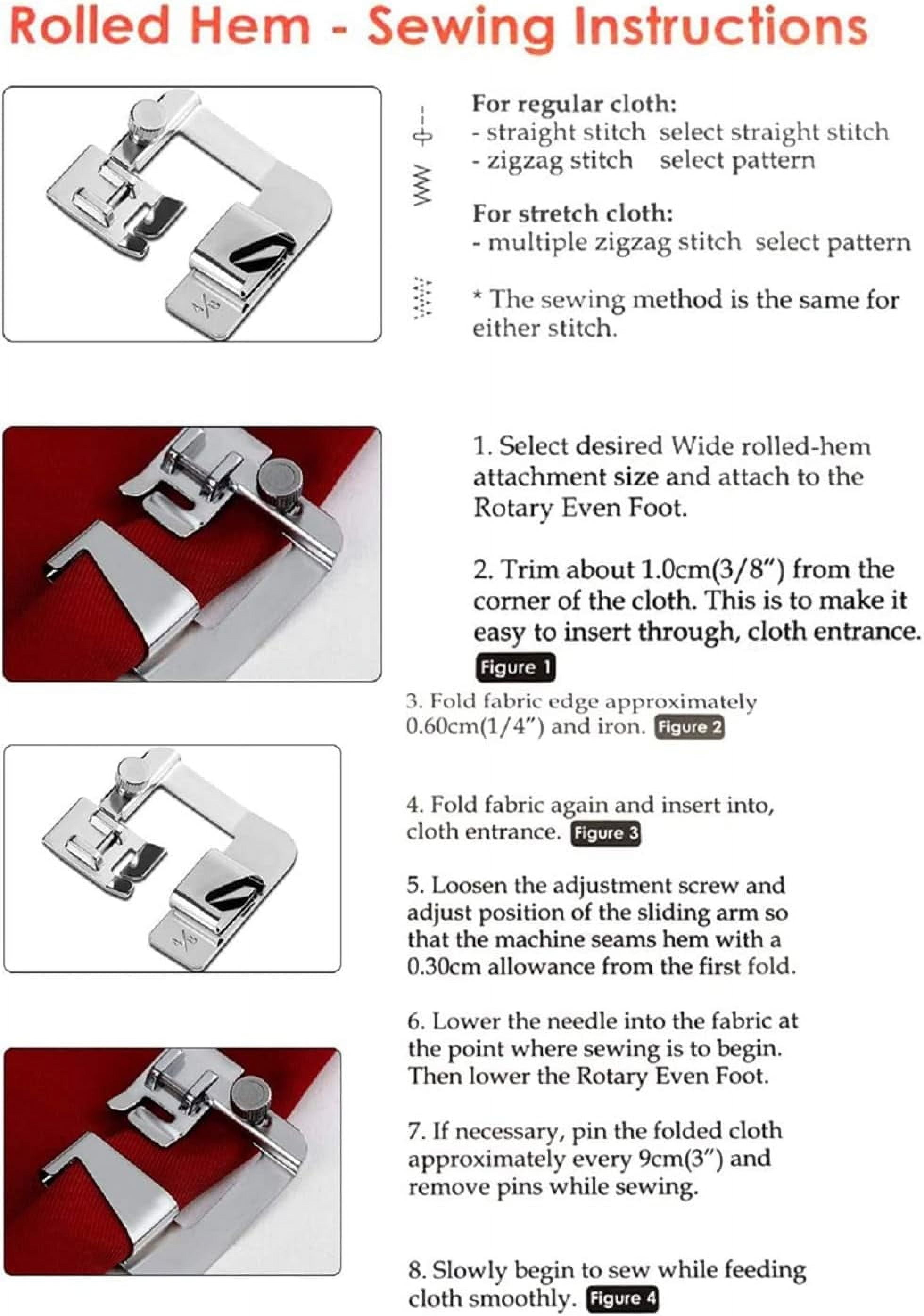 6 Sizes Rolled Hem Presser Foot, Wide Rolled Hem Foot Set & Narrow Hemmer Foot Set for All Low Shank Snap-On Singer, Brother, Babylock, Euro-Pro, Janome, Kenmore, White, Elna S - Image 2