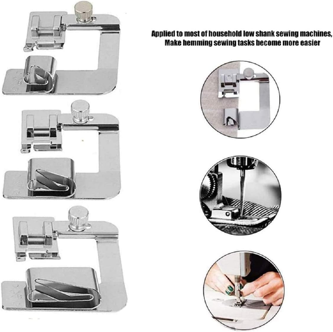6 Sizes Rolled Hem Presser Foot, Wide Rolled Hem Foot Set & Narrow Hemmer Foot Set for All Low Shank Snap-On Singer, Brother, Babylock, Euro-Pro, Janome, Kenmore, White, Elna S - Image 3