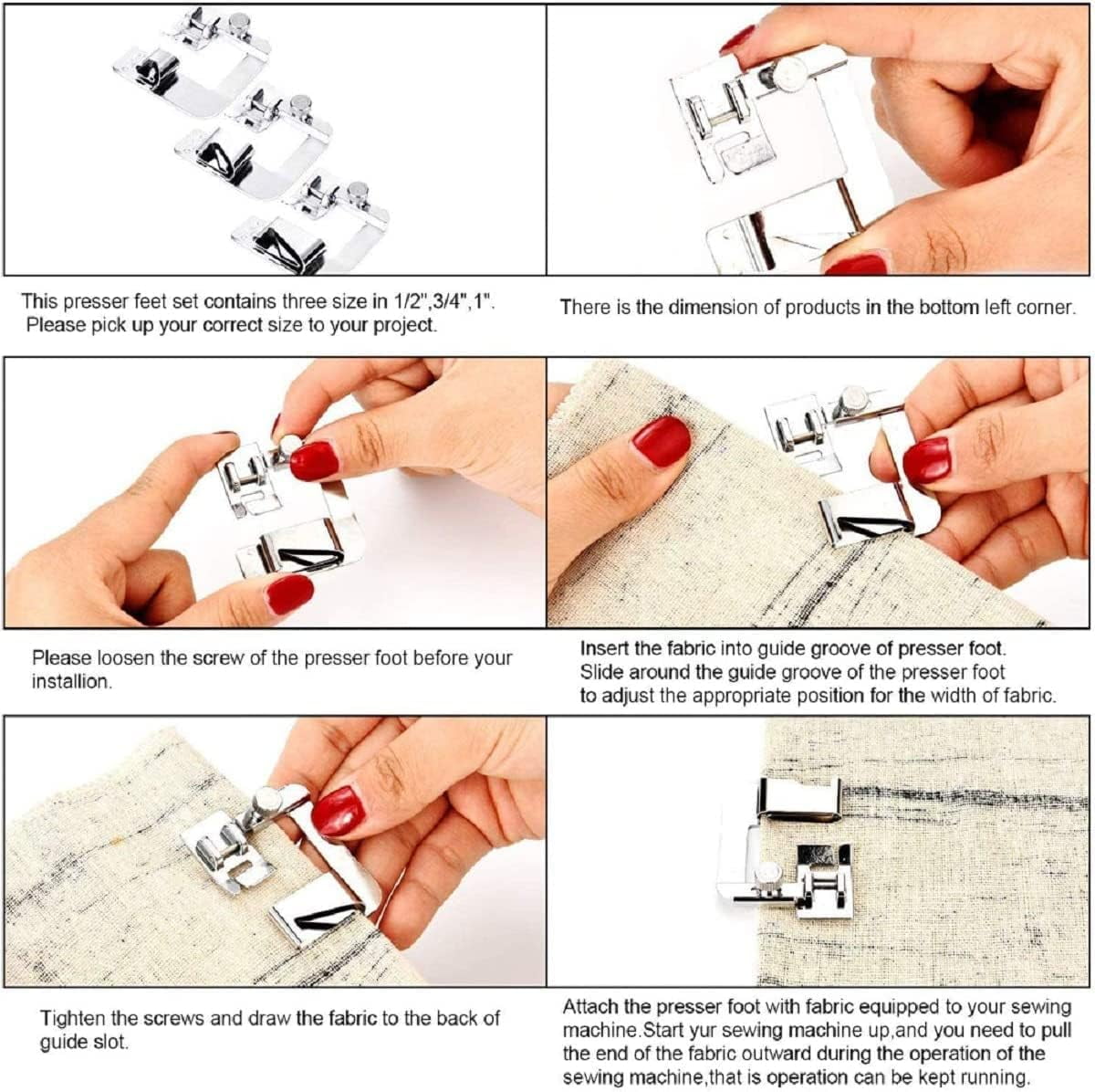 6 Sizes Rolled Hem Presser Foot, Wide Rolled Hem Foot Set & Narrow Hemmer Foot Set for All Low Shank Snap-On Singer, Brother, Babylock, Euro-Pro, Janome, Kenmore, White, Elna S - Image 5