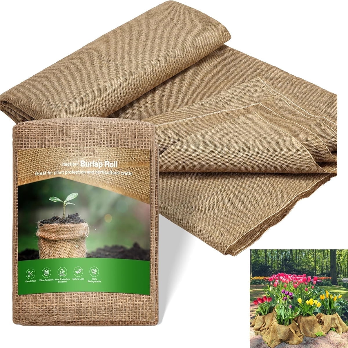 Burlap Fabric Roll,Tutuviw 13ft High Density Natural Jute Fiber,Multipurpose Burlap for Gardening Outdoor Plant Care Weed Barrier,DIY Crafts Decoration,Wedding Decor,Tree Trunk Wrap - Image 1