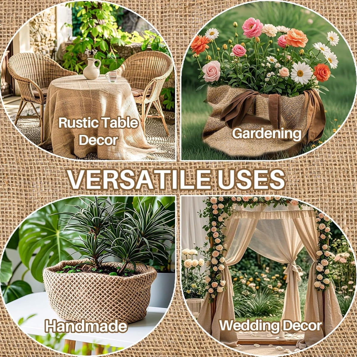 Burlap Fabric Roll,Tutuviw 13ft High Density Natural Jute Fiber,Multipurpose Burlap for Gardening Outdoor Plant Care Weed Barrier,DIY Crafts Decoration,Wedding Decor,Tree Trunk Wrap - Image 2