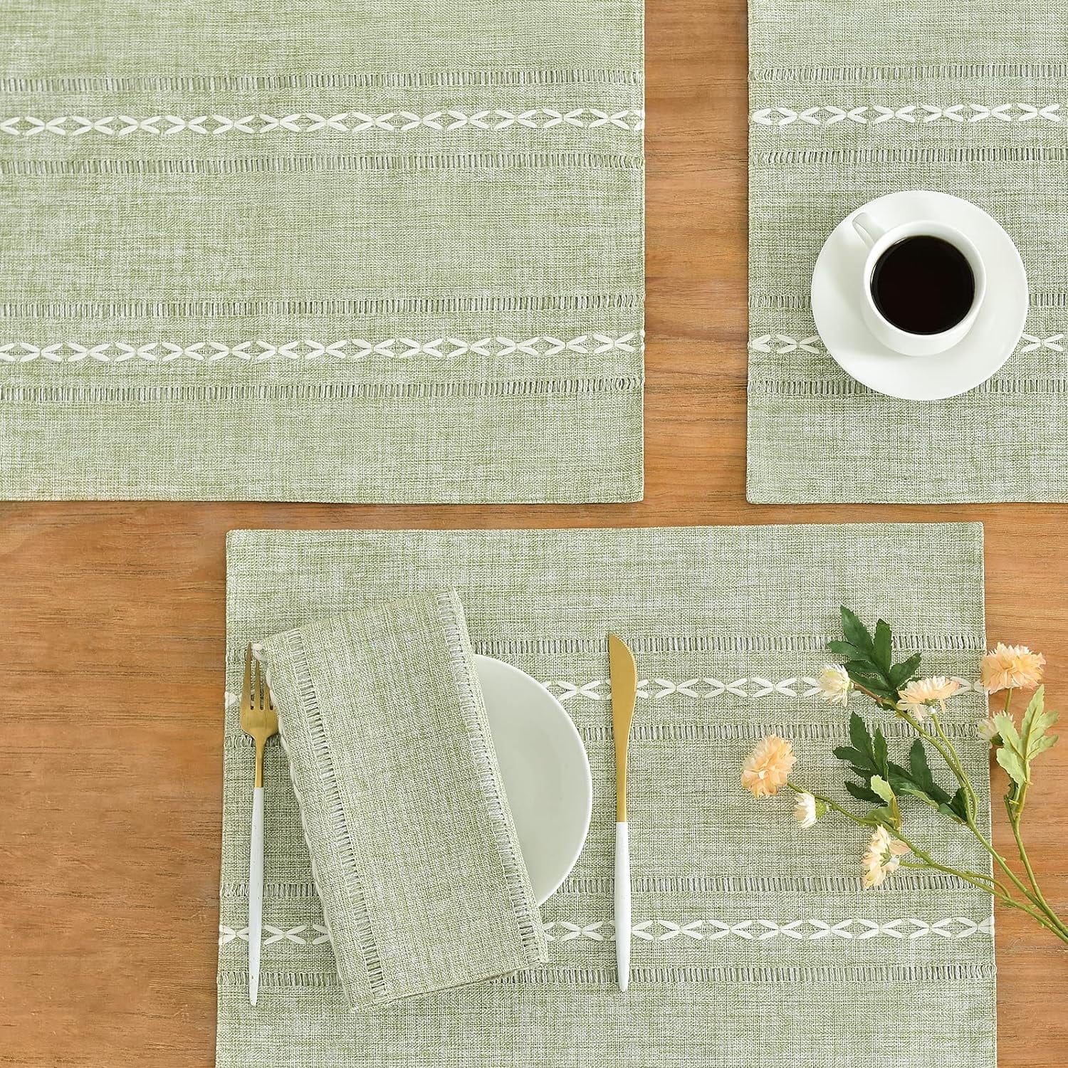Sage Green Placemats Set of 4 - Washable Fabric Table Placemats, 35 x 48 cm - Image 1