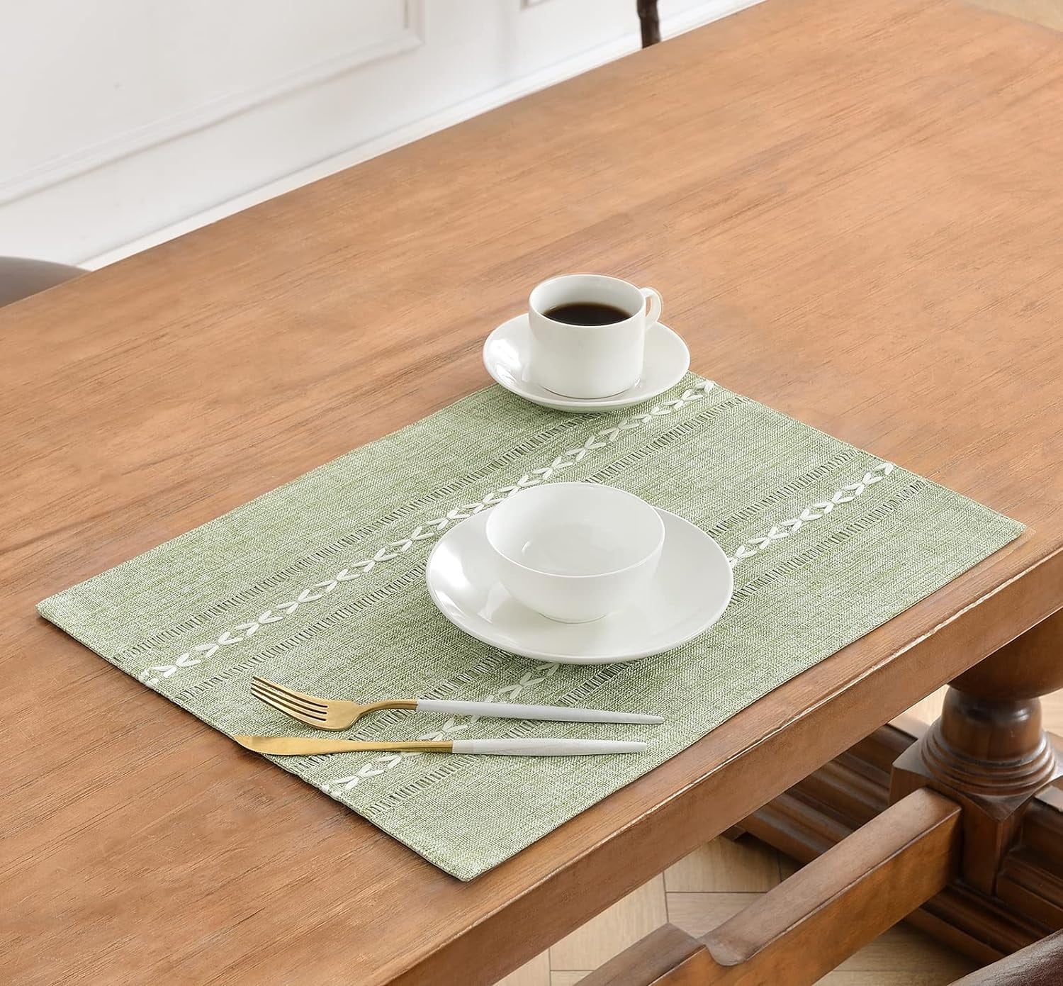 Sage Green Placemats Set of 4 - Washable Fabric Table Placemats, 35 x 48 cm - Image 2