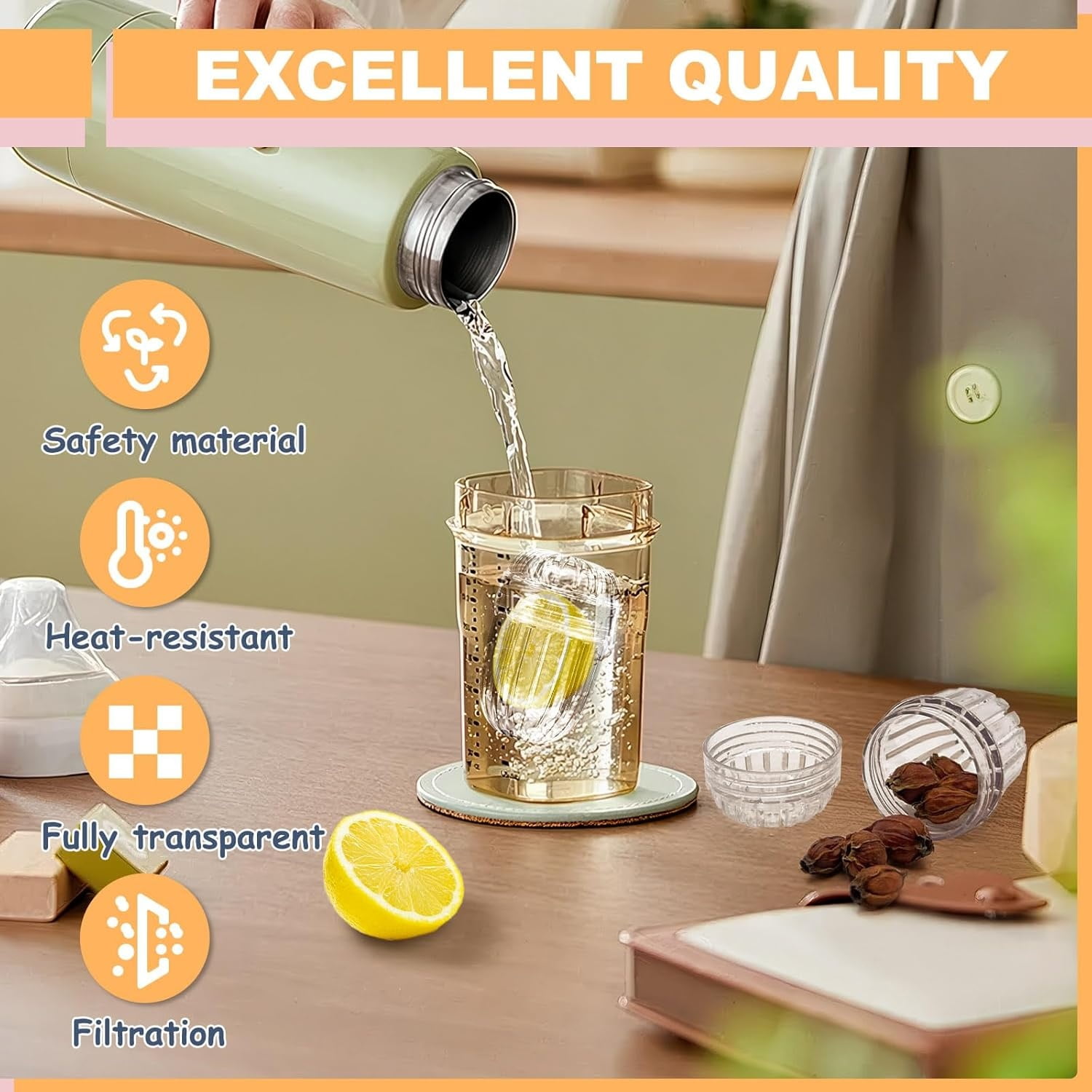 QZS 2.5x1.7In Fruit Infuser Insert,Set of 2 Reusable Fruit Infuser Water Pitcher for Iced Tea,Juice,Beverages,Water - Image 6