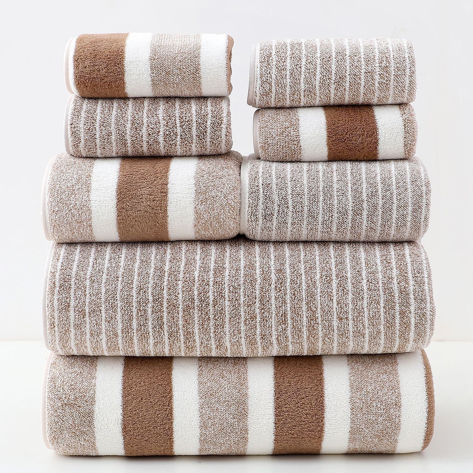 Clearance 8 Pack Plush Absorbent 100% Cotton Bath Towel Set, 2 Bath Towels 4 Hand Towels 2 Washcloths, Luxury 8 Piece Towel Set for Bathroom SPA Gym, Family Bath Towel Set Coffee - Image 4